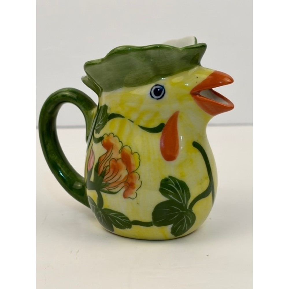 Vintage Ceramic Bird Creamer Hand Painted Yellow Floral Mini Pitcher 3 inch